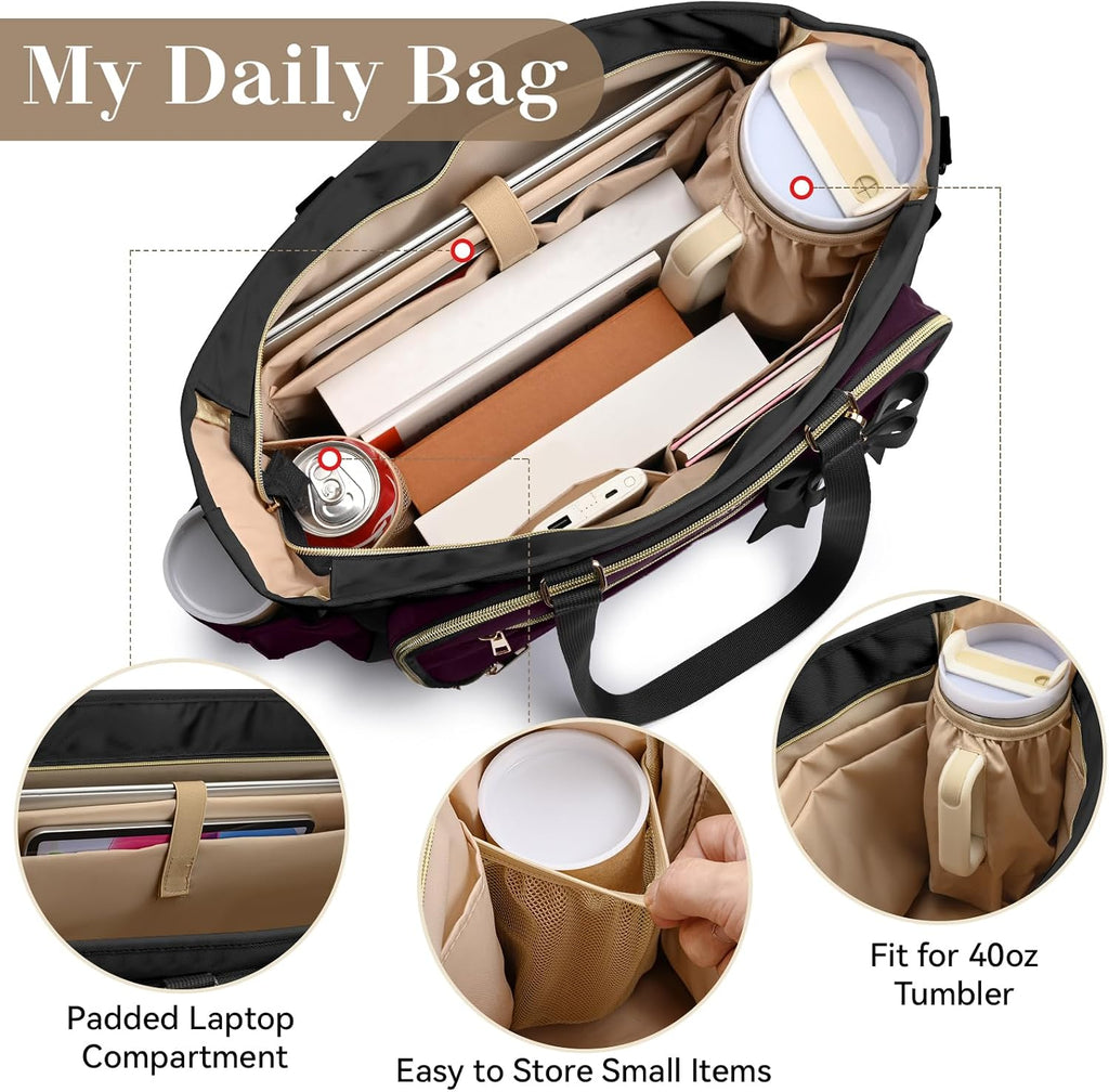 PASMAN Bolsa de mano para profesores para mujer, bolsa estructurada, Púrpura, 15.6 pulgadas