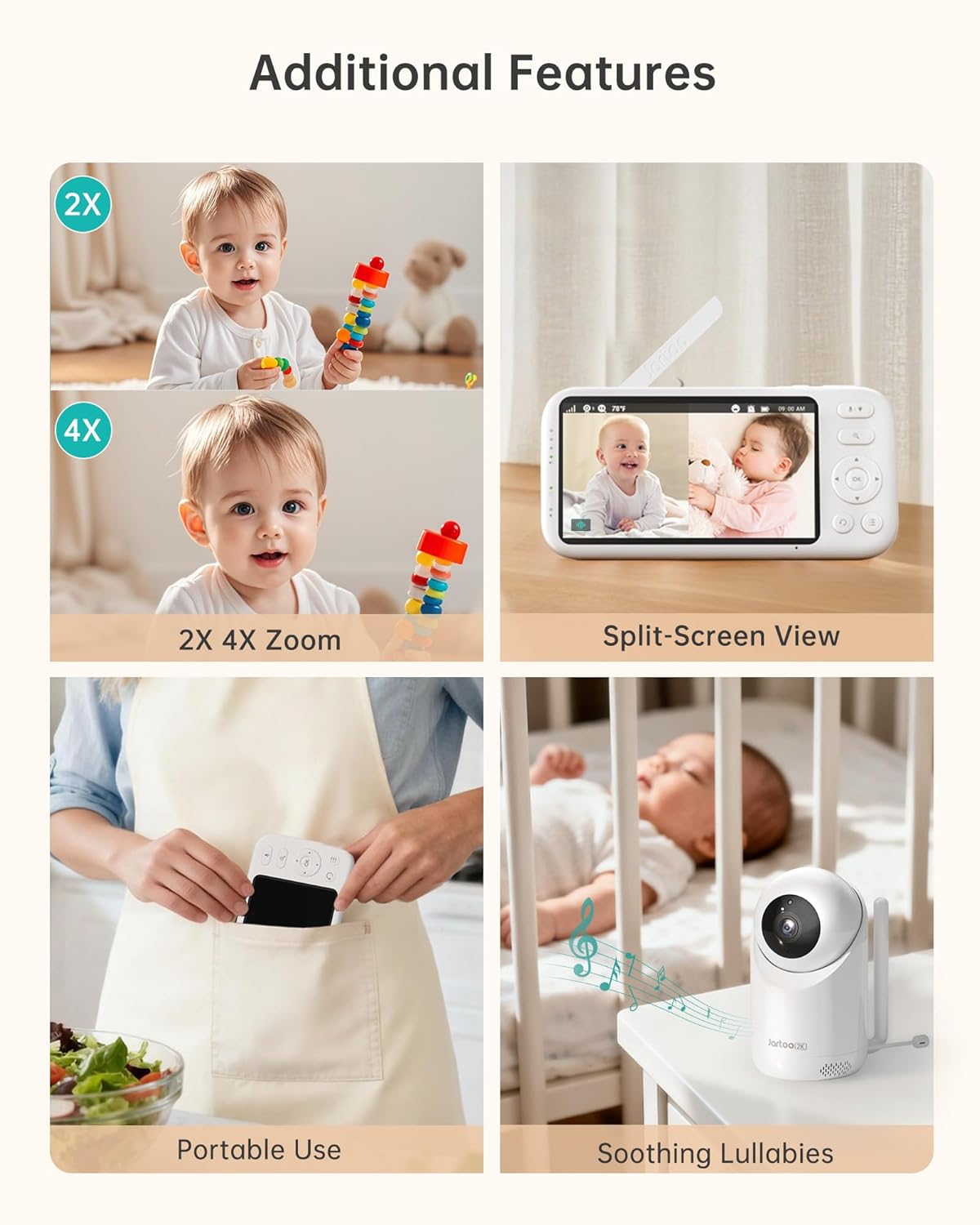 Jartoo Monitor de bebé sin WiFi con soporte de suelo, monitor de ví...