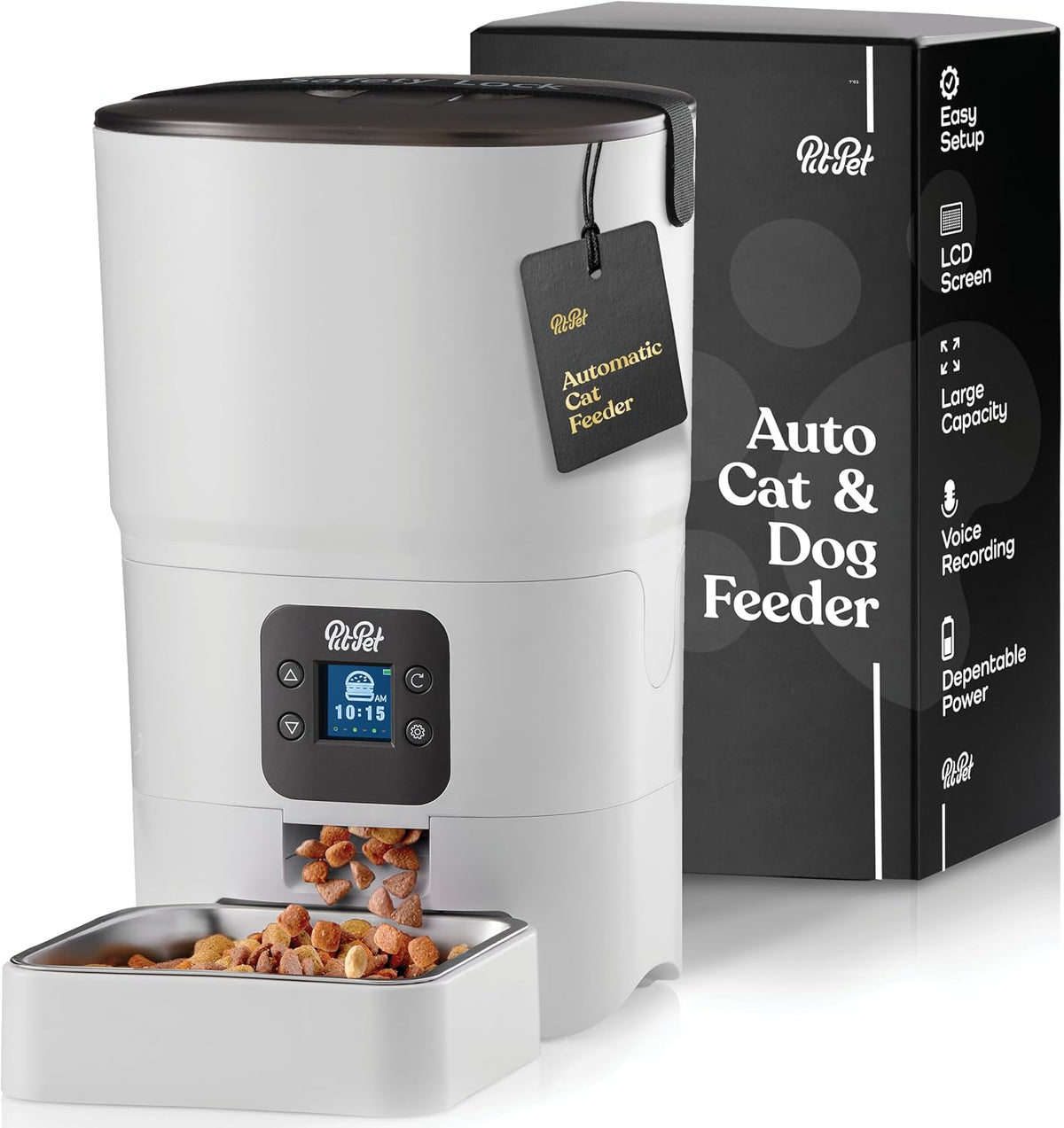 Alimentador automático inteligente para gatos, dispensador automático confiable de alimentos para gatos de 6 litros con pantalla LCD para una fácil instalación, (blanco)