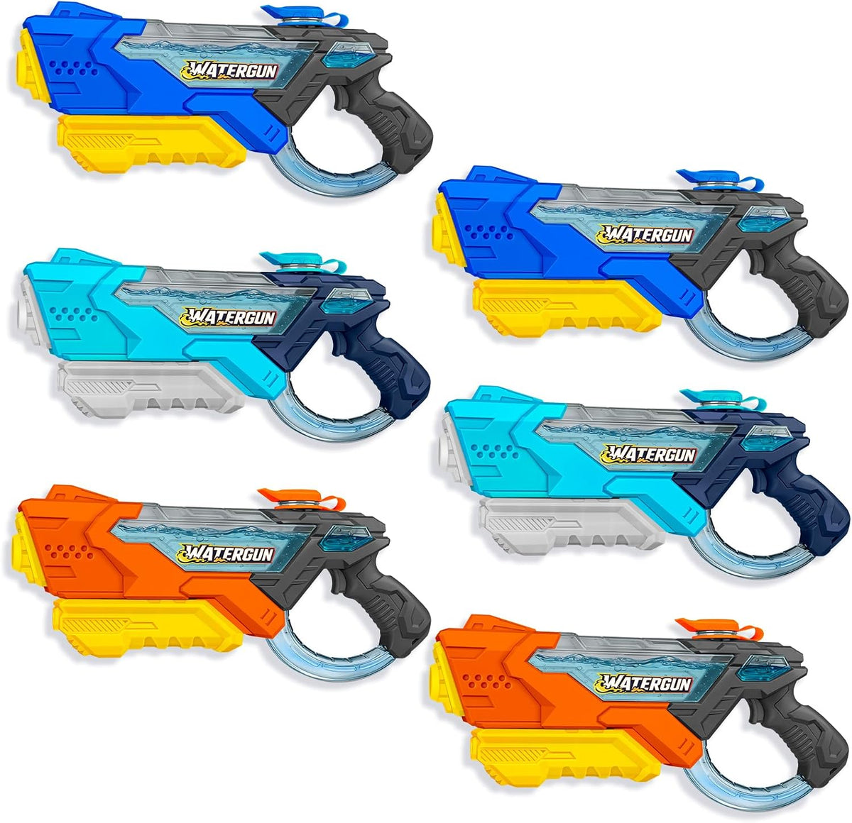 Paquete de 6 pistolas de agua para niños de largo alcance, 20.3 fl oz, colorido súper Blaster remojo con tanque de agua visible transparente, piscina, verano, playa, juguetes de lucha al aire