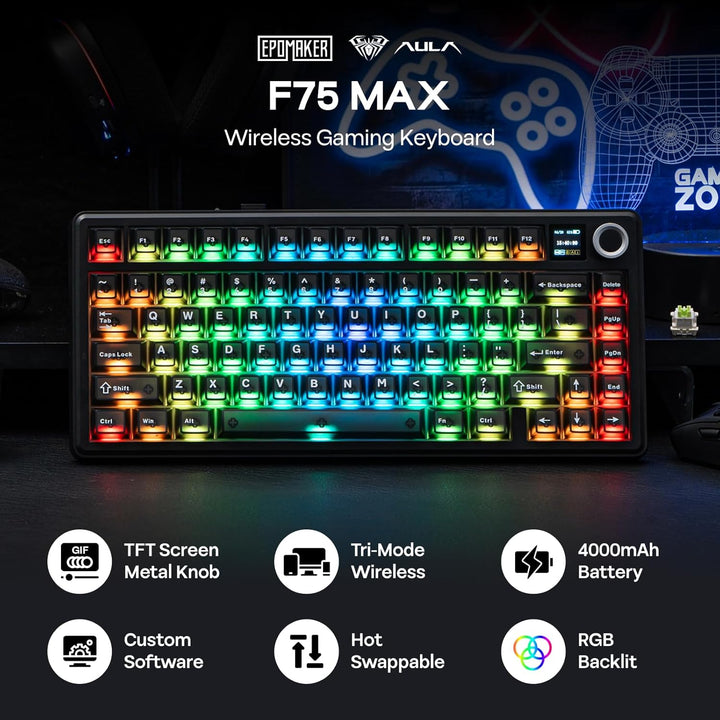 EPOMAKER X Aula F75 MAX Teclado mecánico inalámbrico con pantalla T...