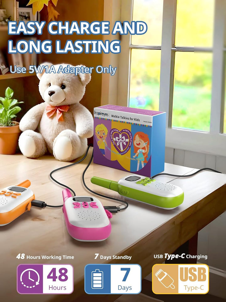 Inspireyes Walkie Talkies para niños recargables, juguetes para niñ...