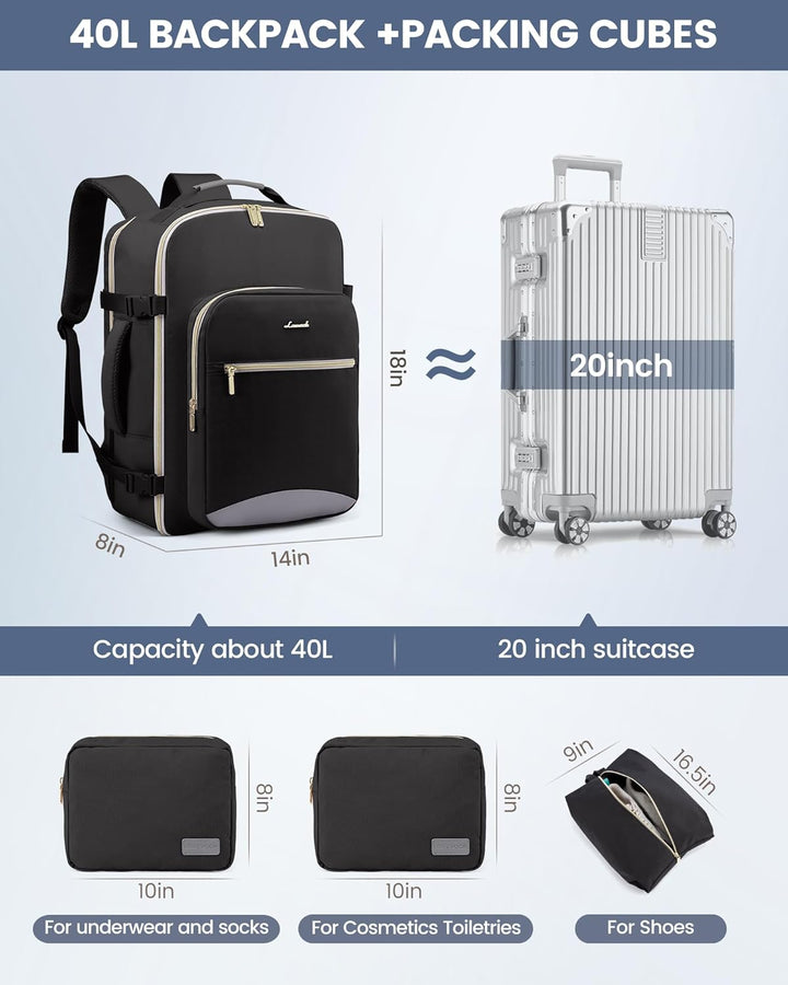 LOVEVOOK Mochila de viaje para mujeres y hombres, 40L, aprobada por...