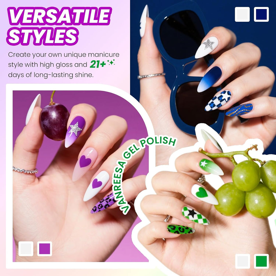 Vanreesa - Juego de 24 esmaltes de gel para uñas, 21 colores brilla...