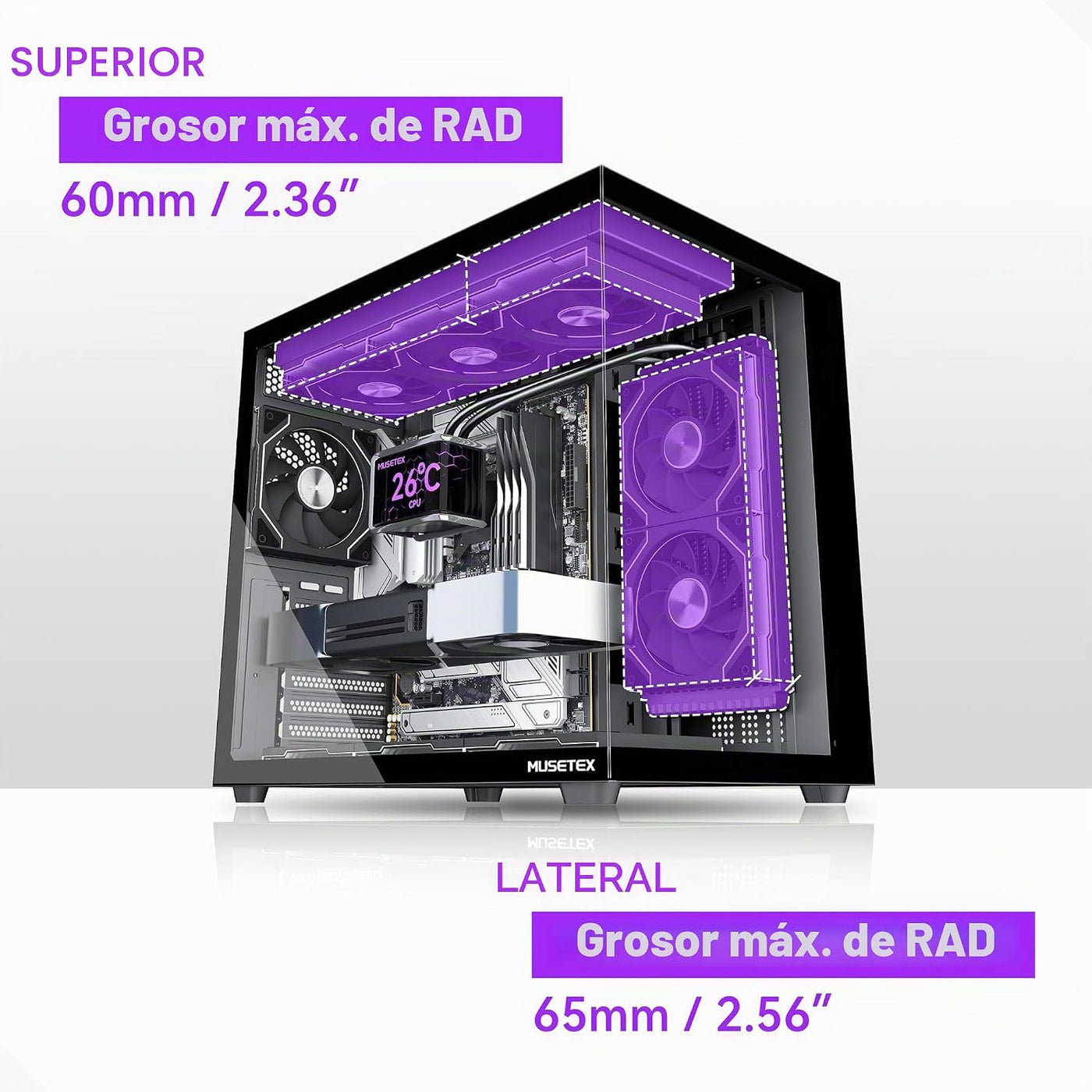 MUSETEX Y6 Funda de PC, 7 ventiladores Infinity Mirror PWM ARGB pre...