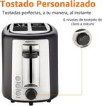 Amazon Basics Tostadora de 2 rebanadas, ranuras extra anchas para bagels, 6 ajustes de tostado, bandeja extraíble para migas, botones de descongelación/cancelación/bagel, envoltura de cable, 900 W