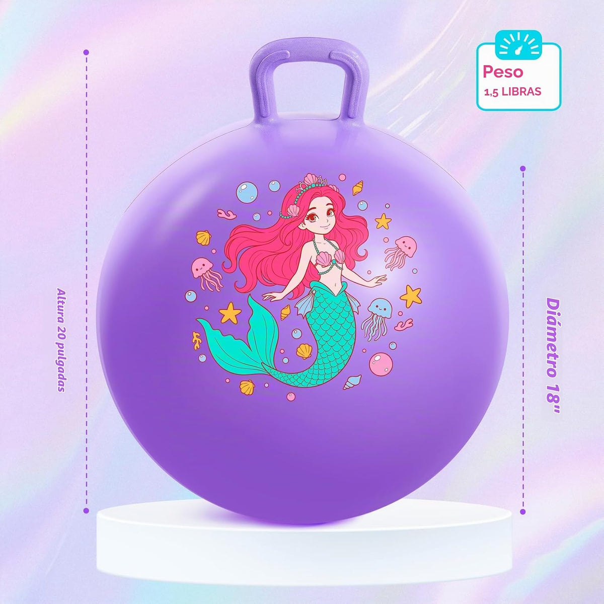 Hopper Ball para Niños de 3-8 años, 18in Pelota Rebotadora con Mango, Juguete de Sirena
