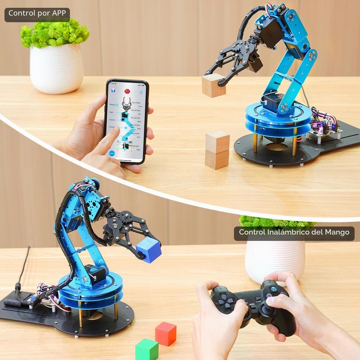 Robotic Arm Kit 6DOF Programming Robot Arm con 5 Servo, Handle, Mechanical Claw y más, PC Software APP Control con Tutorial