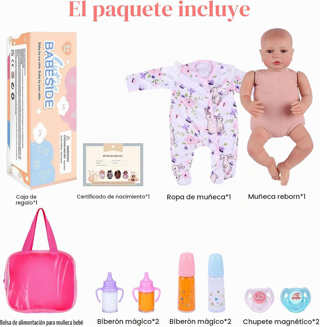 BABESIDE - Muñeca Reborn de 20 pulgadas, cuerpo de tela suave con juego de alimentación