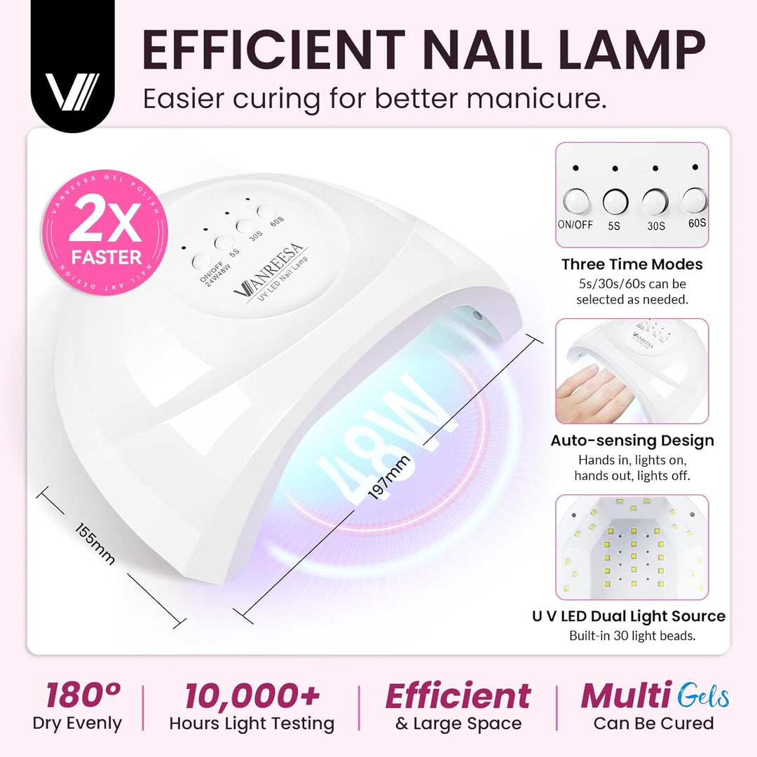 VANREESA Kit de esmalte de uñas de gel con luz UV, 74 piezas, juego...