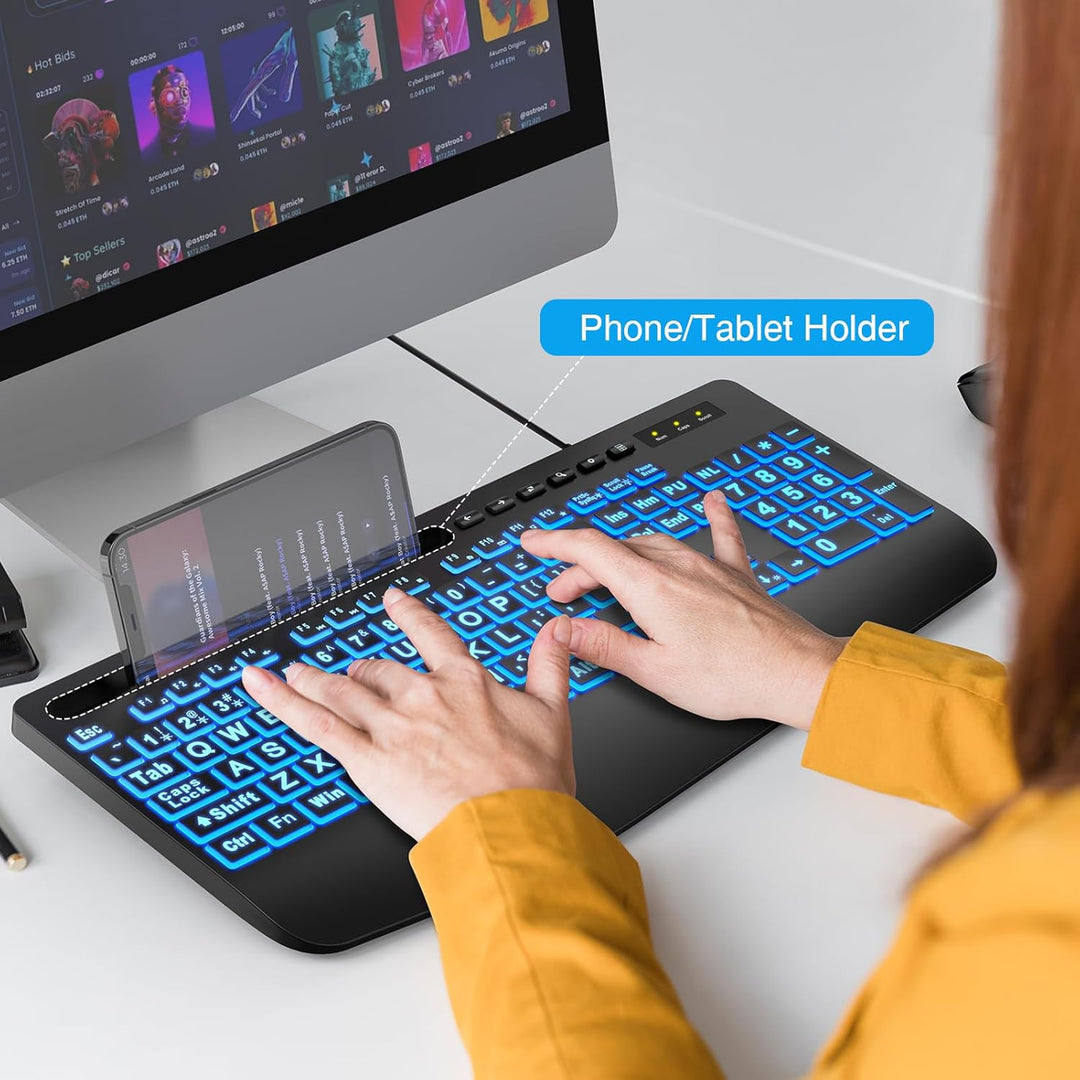 SABLUTE Teclado retroiluminado con letra grande, teclados de comput...