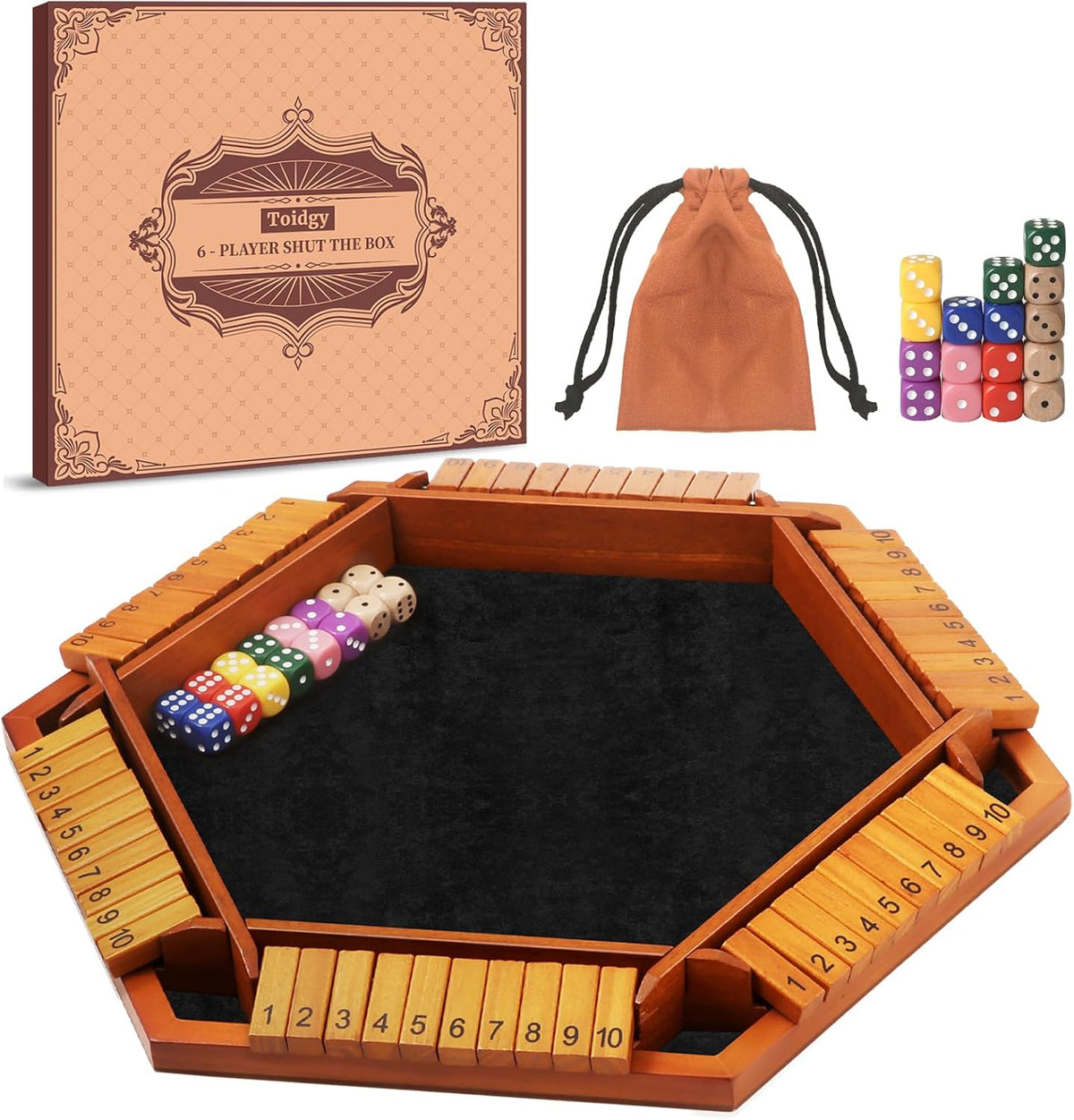 Juego de mesa de dados "Shut The Box" para 1-6 jugadores, juego de mesa de madera con 16 dados e instrucciones, juego de mesa clásico "Close The Box" para adultos, niños, familia, aula, hogar