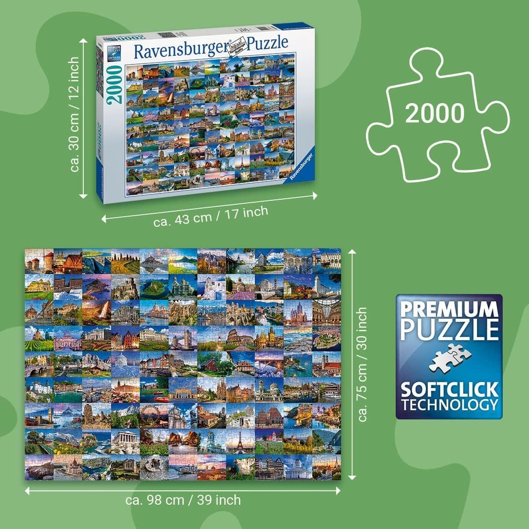 Ravensburger - 99 lugares en Europa - Rompecabezas de 1000 piezas - Impresionantes instantáneas de los lugares más populares de Europa - Castillos, puentes y más - Idea de regalo - Rompecabezas para