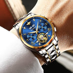 OLEVS Reloj mecánico de lujo clásico de moda para hombre, relojes impermeables de acero inoxidable de cuerda automática para hombre, esfera grande, con fecha de diamante, sin batería, reloj para