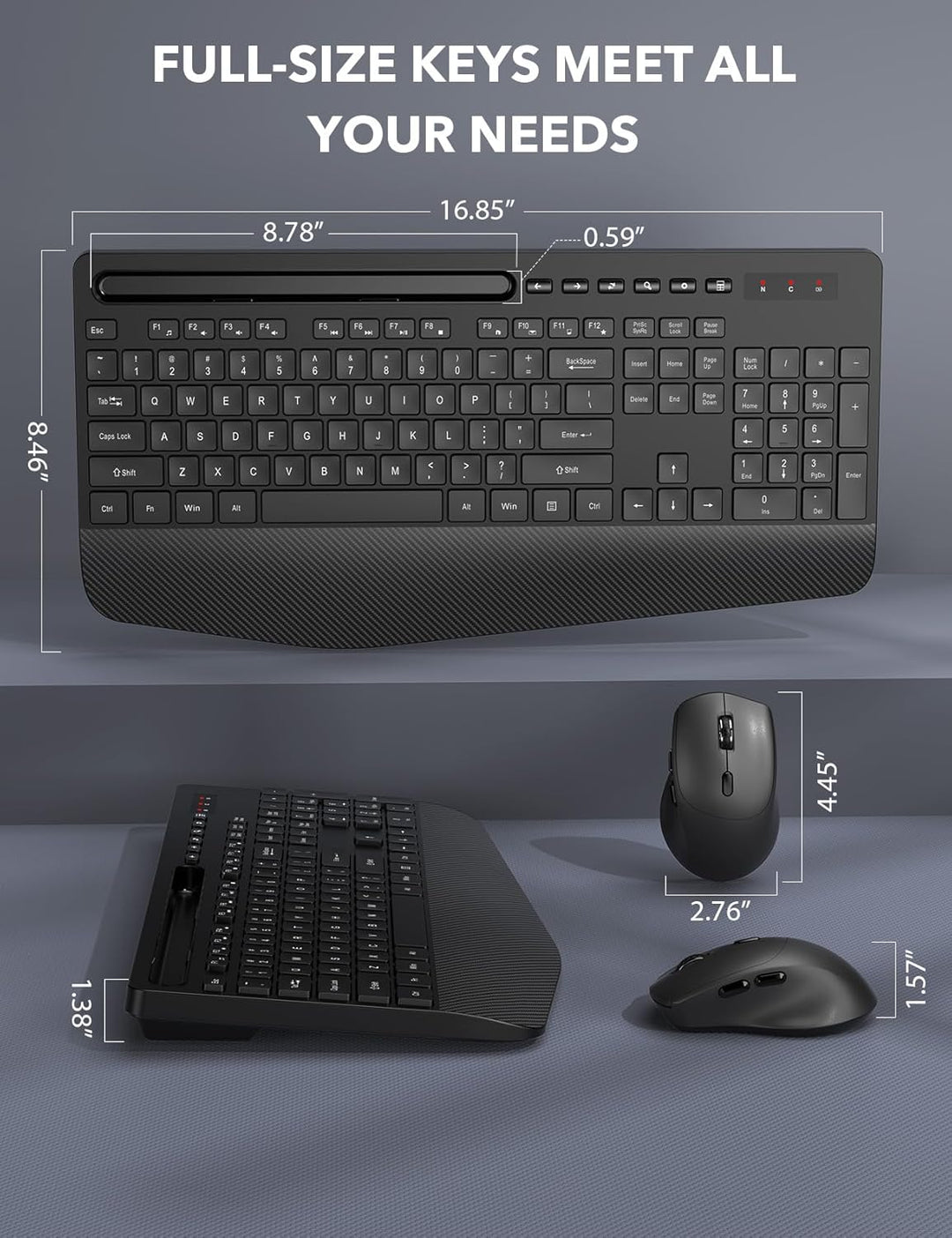 Combo de teclado y mouse inalámbrico - Teclado ergonómico de tamaño...