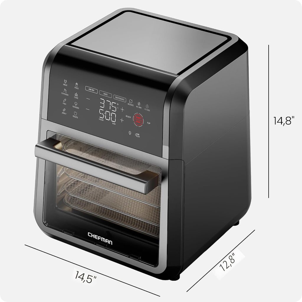 Chefman Horno freidora de aire 5 en 1 de 12 cuartos de galón con temporizador digital, pantalla táctil y 12 ajustes preestablecidos, horno de convección de encimera de tamaño familiar, piezas aptas para lavavajillas