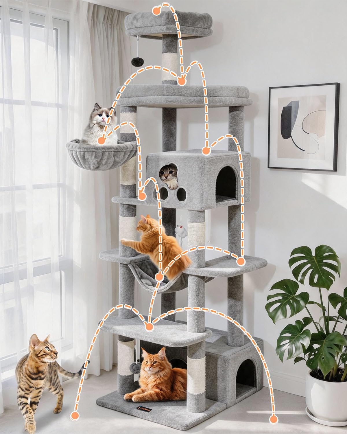 Taoqimiao Árbol para gatos de 79 pulgadas, torre grande alta para gatos