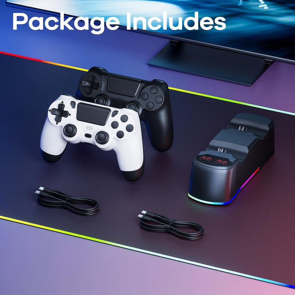 AROEVEIB Paquete de 2 Mandos con Base de Carga para Controlador PS4, Gamepad Inalámbrico con Estación de Carga LED y 2 Cables USB