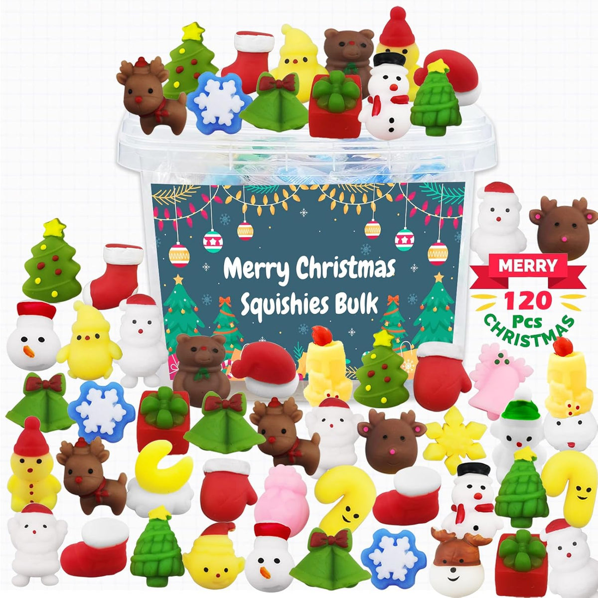 Recuerdos de fiesta de Navidad, 120 piezas de juguetes Squishies para niños, Mochi Squishy al por mayor, juguetes Kawaii mini para apretar, rellenos para bolsas de regalo, premios de aula para niños y
