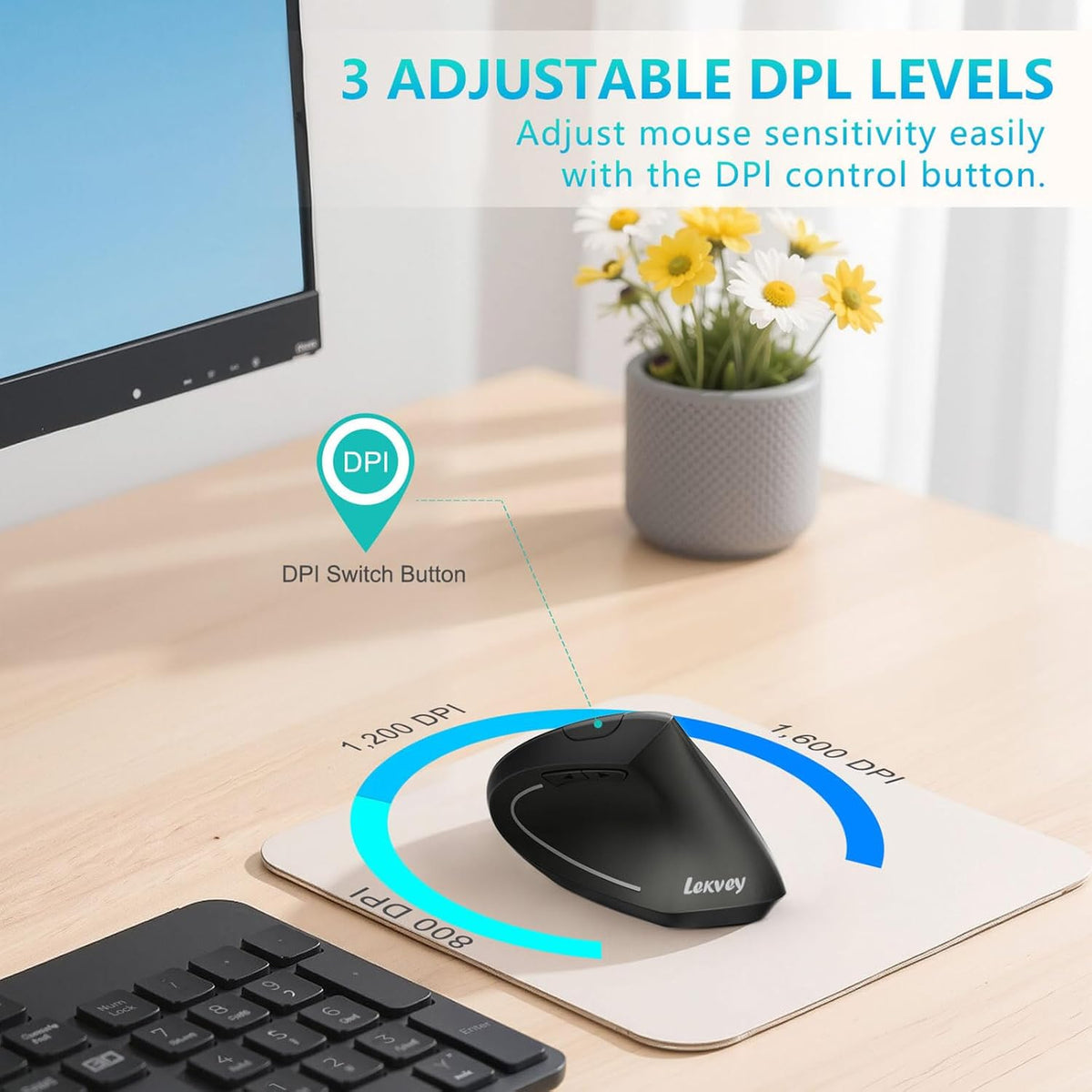 Ratón ergonómico, LEKVEY ratón vertical inalámbrico recargable - ra...