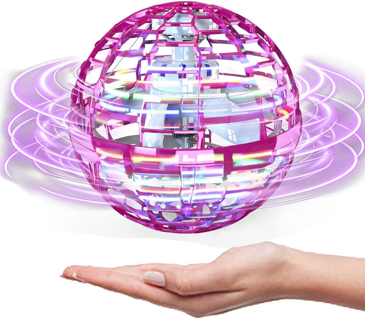 Juguetes de bola de orbe volador rosa, drones operados a mano para niños, artilugios geniales iluminados con globo cósmico giratorio que brilla en la oscuridad, ideas de regalo de cumpleaños