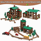 Wondertoys Juego de troncos de madera de villa grande, 456 piezas, troncos de madera real, troncos de construcción clásicos a partir de 3 años, el mejor juego de regalo de construcción retro, regalos educativos de ingeniería de construcción creativa