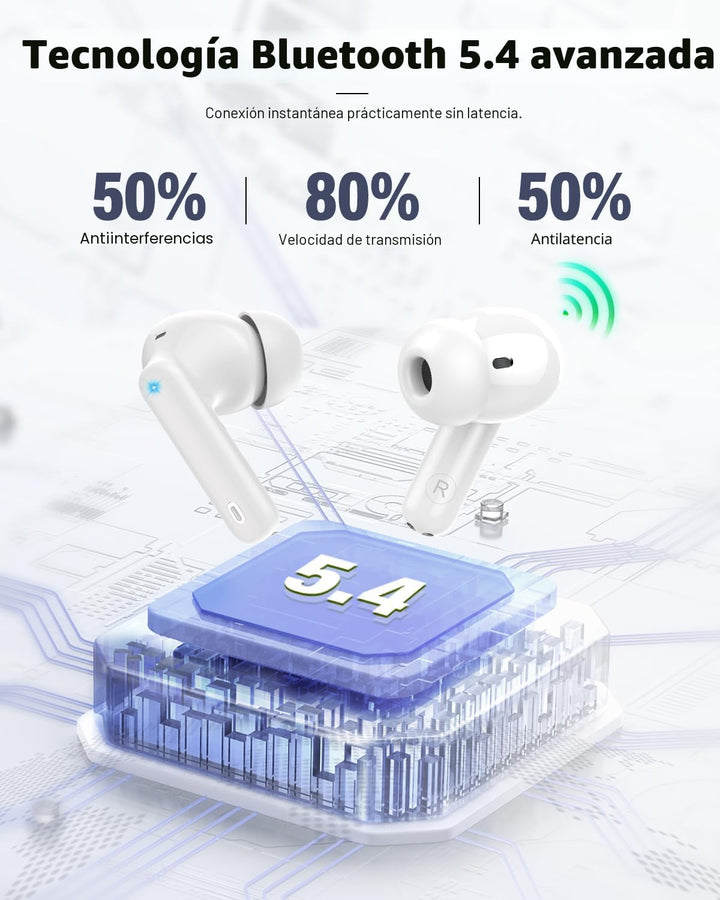 Auriculares inalámbricos, Bluetooth 5.4, estéreo de bajos, auricula...