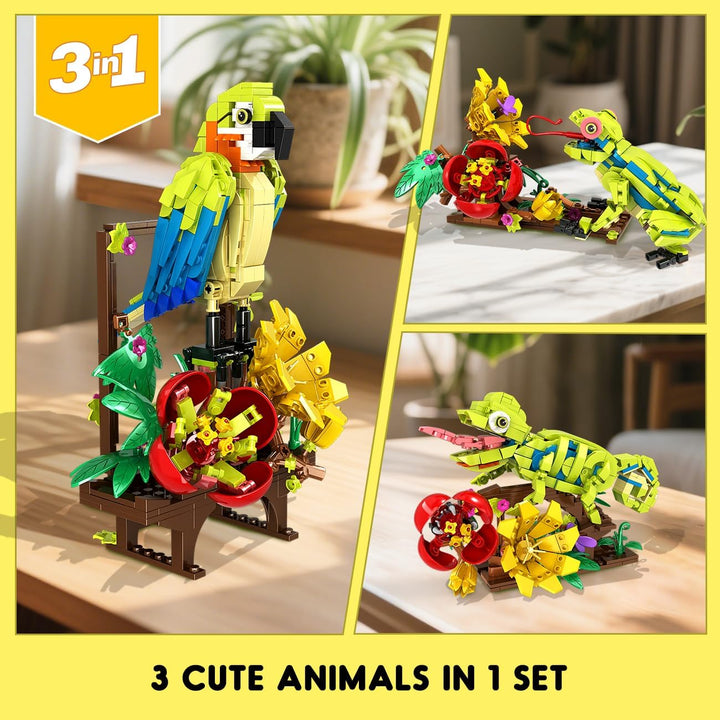 HOGOKIDS Juego de construcción de rana lagarto y loro de