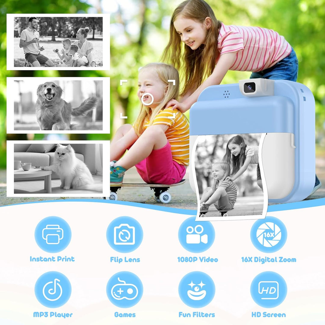 Cámara para niños con impresión instantánea: cámara digital con len...