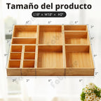 Fabsome Organizador de cajones, juego de 9 cajas de almacenamiento de madera de bambú para cocina, escritorio de maquillaje, cajas de almacenamiento para cubiertos, cubiertos, cubiertos, bandeja pequeña de madera para baño, oficina