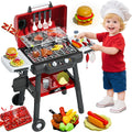 Juego de parrilla para niños, parrilla de juguete para barbacoa con luz de sonido de humo y rueda, juguetes de cocina movibles para niños pequeños de 3 a 5 años, 2 capas de barbacoa, comida, Navidad, regalos de cumpleaños para nietos
