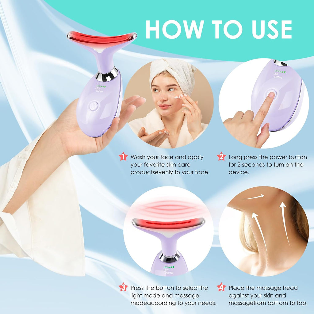 Masajeador Facial de Terapia de Luz Roja para Cara y Cuello, Vara de Escultura Facial con 7 Colores (Lila Claro)