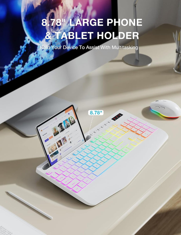 Combo de teclado y mouse inalámbricos, 9 efectos retroiluminados, r...