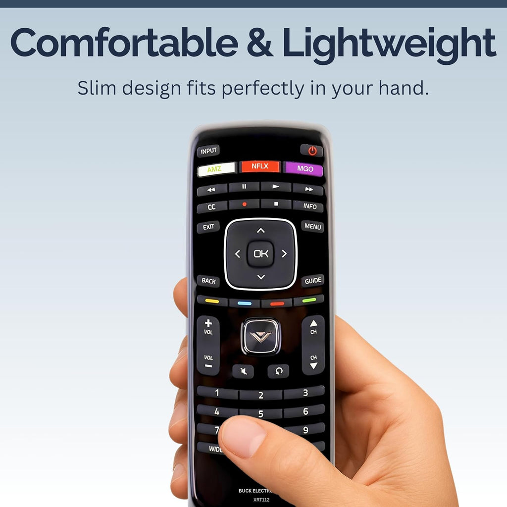 XRT112 - Control remoto de repuesto para televisores Vizio, fácil configuración, infrarrojos, teclas de acceso directo, control remoto universal, compatible con D, E, M, P, V, PX