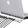 Hyper Estación de acoplamiento multipantalla para unidad – Diseño de ajuste de forma para MacBook de 13 a 14 pulgadas, HDMI 4K dual, 2 DP, Gigabit Ethernet, 3 USB-A, USB-C PD 100W, MicroSD/SD, 2 USB C