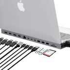 Hyper Estación de acoplamiento multipantalla para unidad – Diseño de ajuste de forma para MacBook de 13 a 14 pulgadas, HDMI 4K dual, 2 DP, Gigabit Ethernet, 3 USB-A, USB-C PD 100W, MicroSD/SD, 2 USB C
