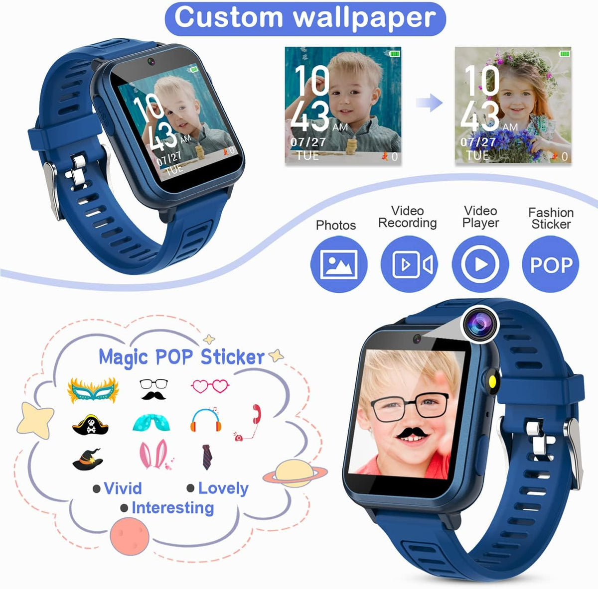 Reloj inteligente para niños con 39 juegos de rompecabezas HD pantalla
