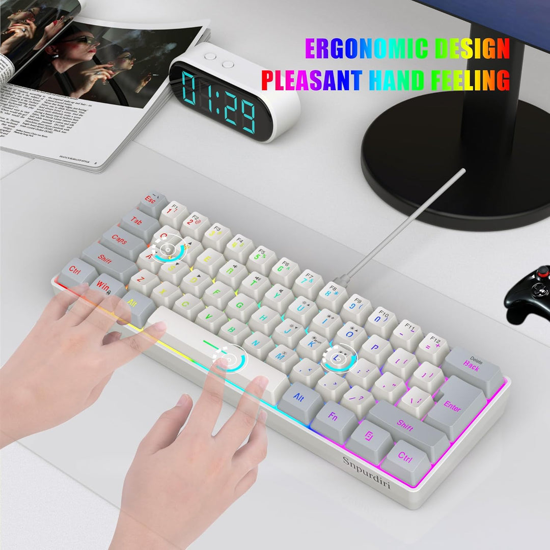 Snpurdiri - Teclado para videojuegos 60% con cable, pequeño, retroi...