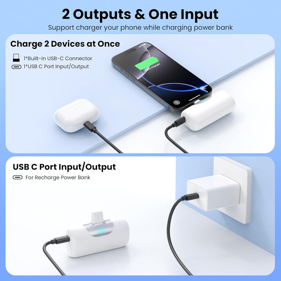 Cargador portátil mini para iPhone Serie 17\/16\/15, Banco de energ...