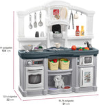 Step2 Fun with Friends - Juego de cocina para niños, cocina para interiores y exteriores con luces y sonidos, plástico duradero, accesorios de juguete de 25 piezas, niños pequeños de 2 años en adelante, gris