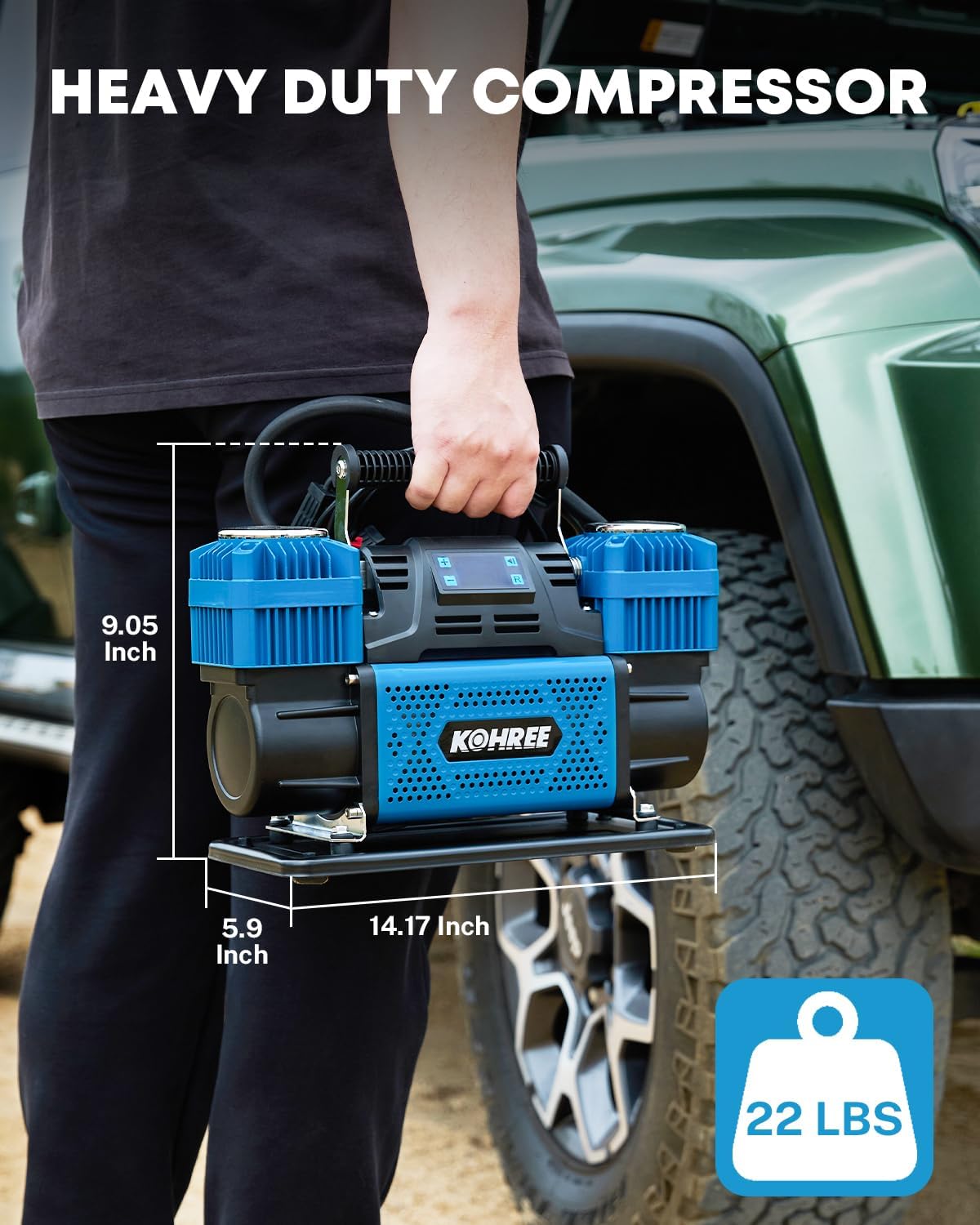 Kohree Compresor de aire de 12V de doble cilindro con panel de visu...