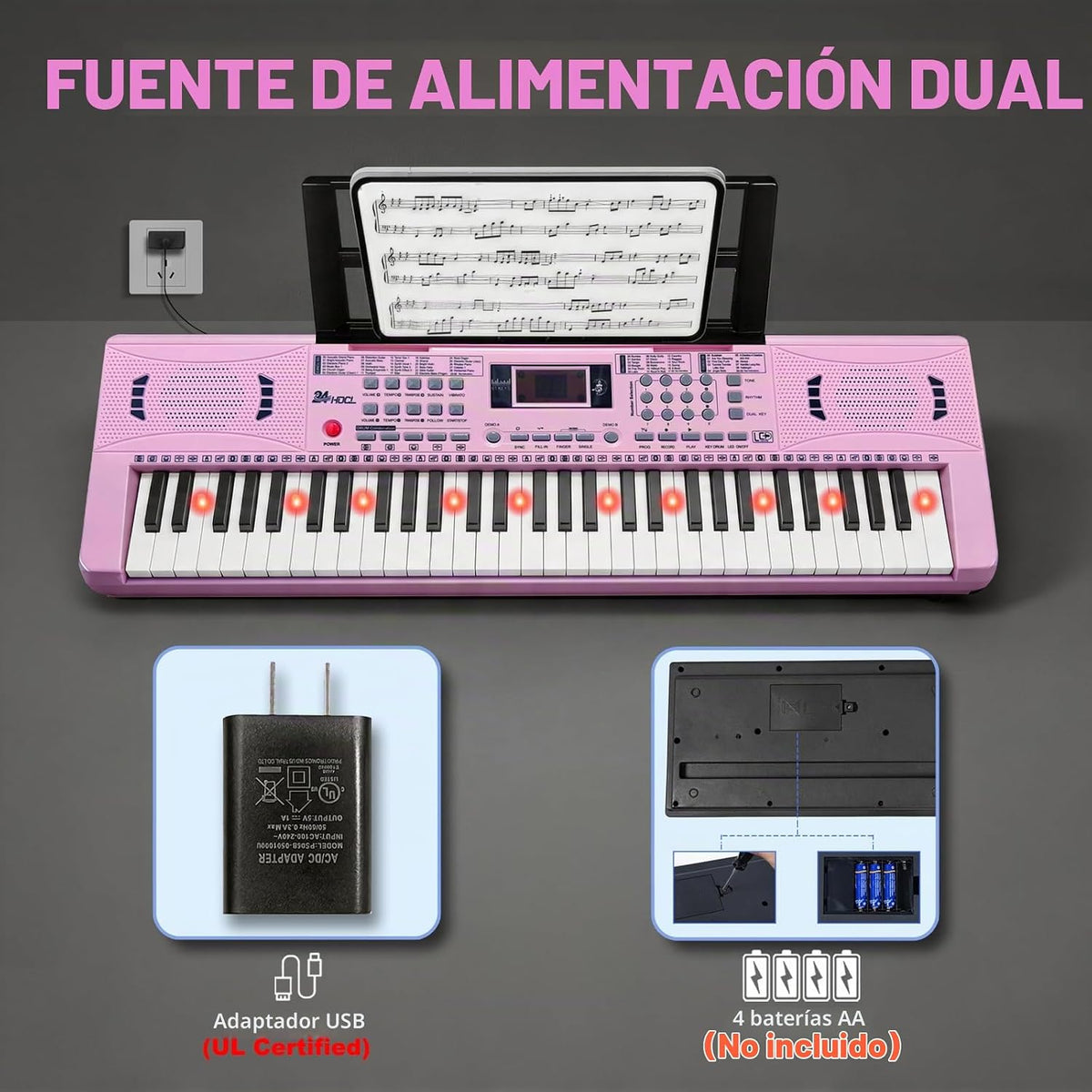 Electronic teclado Piano 61 Lighted Keys para Kids (Pink)