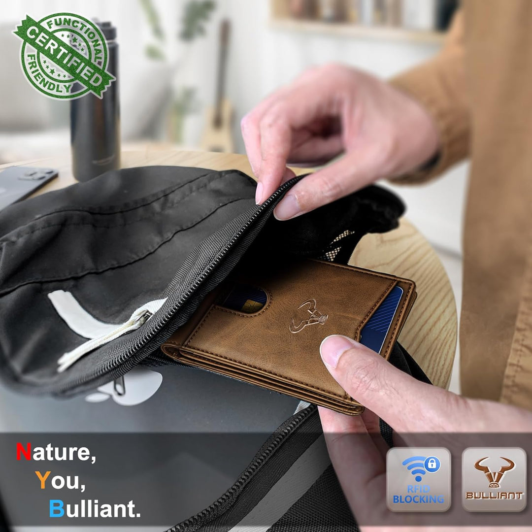 BULLIANT Billetera para hombre, delgada de cuero, bolsillo frontal,...