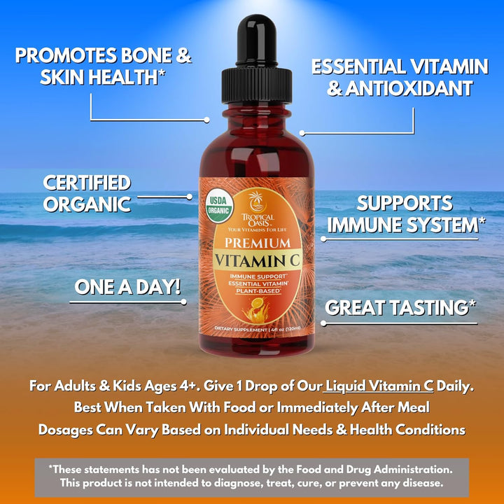 Tropical Oasis Gotas Líquidas de Vitamina C USDA Orgánica para Adul...
