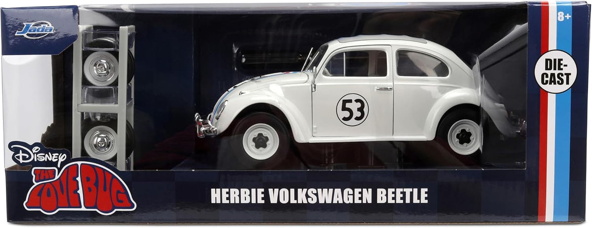 Jada Herbie The Love Bug Volkswagen Beetle Hollywood Rides 1:24 - Vehículo fundido a presión con juguetes para portaneumáticos
