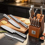 imarku Juego de cuchillos de 15 piezas con afilador integrado, juego de cuchillos de cocina de acero inoxidable japonés de alto carbono, apto para lavavajillas, juego de cuchillos de chef con bloque