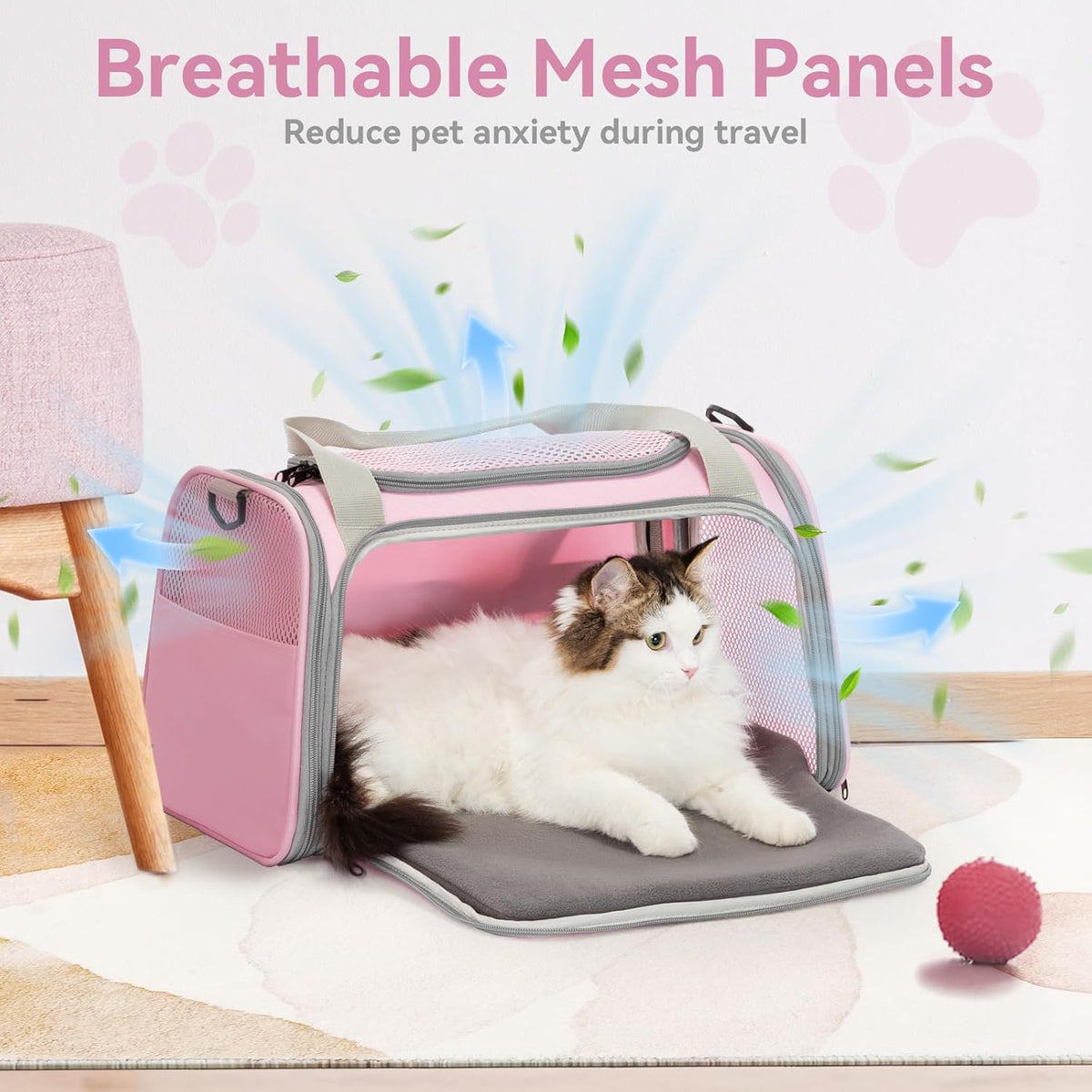 Petsfit Transportador Cat Aprobado por aerolínea, 17.5 × 10.5 × 10.5 pulgadas, rosa