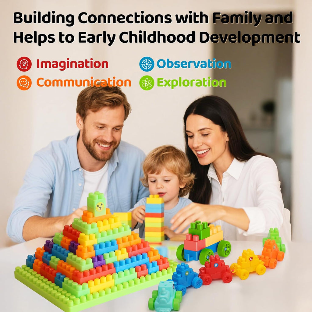 177 piezas de bloques de construcción grandes de 1 x 1-1 x 3 pulgadas para niños pequeños - Juego de ladrillos con autos y placa base, juguete educativo STEM para bloques de niños