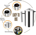 Cafetera francesa - para café espresso y té - por Utopia Kitchen, Acero inoxidable