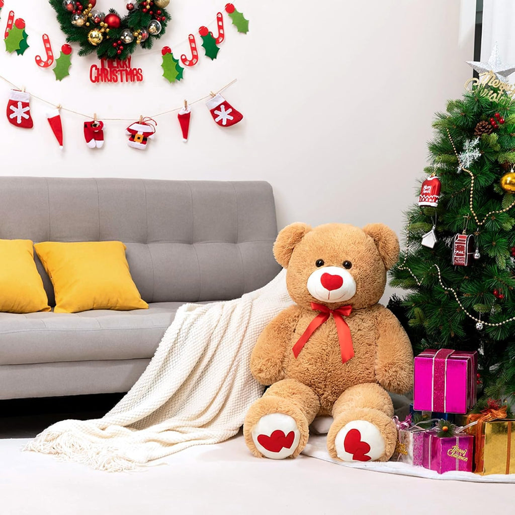 HollyHOME Peluche Oso Gigante San Valentín con Corazón Rojo para Novia y Niños, Oso de Peluche Grande 36 pulgadas Color Beige